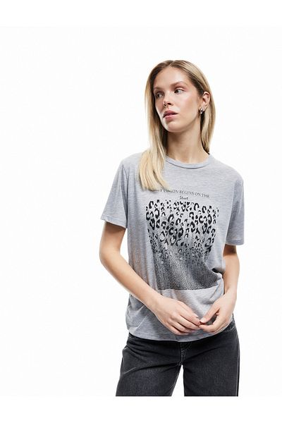 Koton Leopard Print Crew Neck Short Sleeve T-Shirt