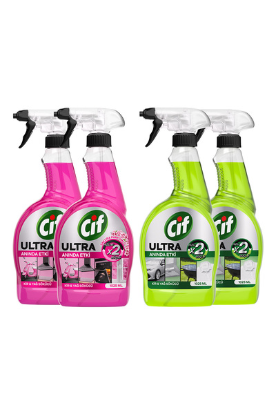 Cif Ultra Sprey Sakura Parfümlü 750 ml x2 + Cif Ultra Anında Etki Kir ve Yağ Çözücü 1025 ml x2