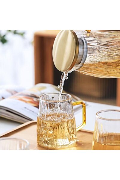 morponi Borosilikat Cam Sürahi Takım 2 Bardaklı Elio GOLD 1800 Ml