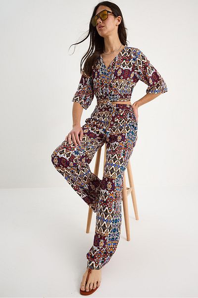 Bianco Lucci Set de pantaloni bluză cu model pentru femei 3052 60283353