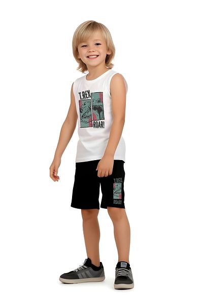 FYK KİDS Boy's Printed Zero Sleeve Trex Roar Top-Bottom Suit