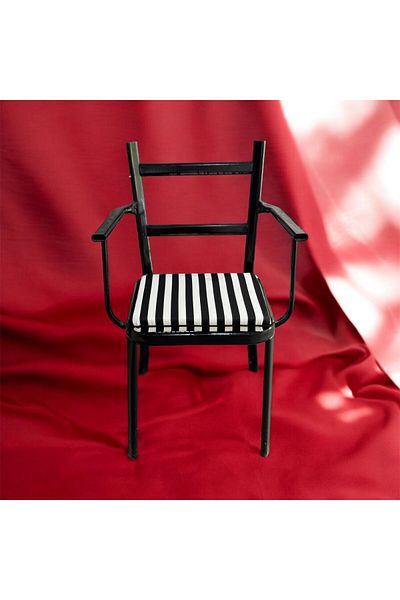 çataloğlu tekstil 40*40 Μαύρο Λευκό Ριγέ Μαξιλάρι Καρέκλας