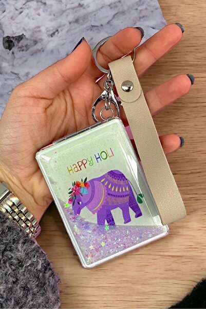 TAKIŞTIR Mixed Color Elephant Figured Glitter Detailed Pocket Mirror/ Keychain