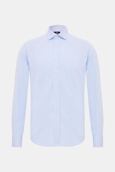 W Collection KOYU MAVİ UZUN KOLLU DOKULU GÖMLEK