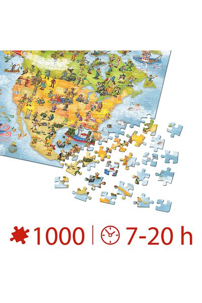 D-Toys Puzzle cu hartă animată - America de Nord - 1000 de piese