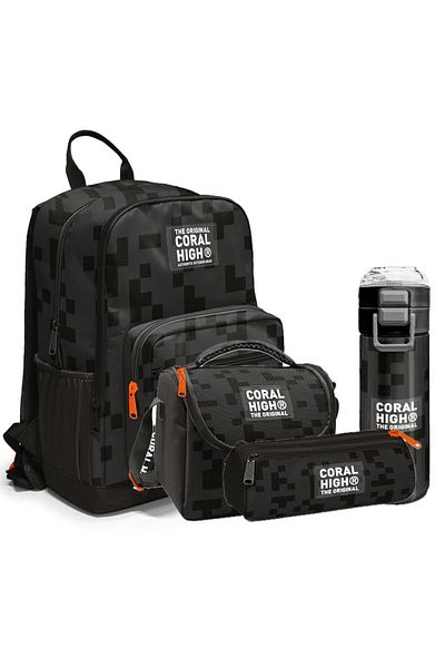 Coral High Set de 4 genți de școală (ghiozdan, suport pentru stilou, nutriție, sticlă de apă)
