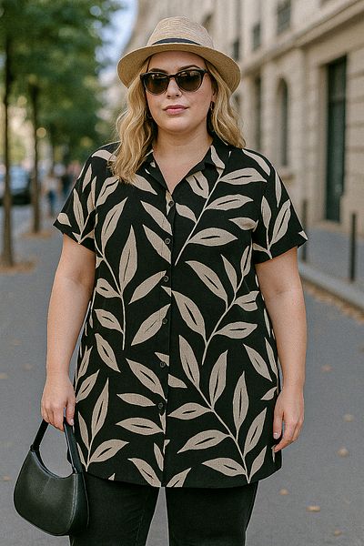 Stil Diva Cămașă cu mânecă scurtă, cu nasturi în față, cu imprimeu 321855