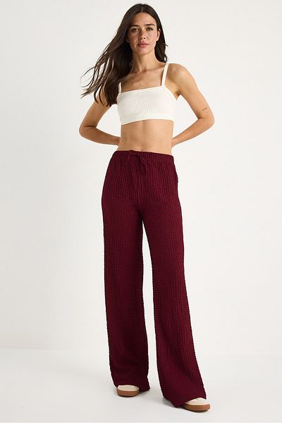 Bianco Lucci Pantaloni de vară Seersucker pentru femei, cu talie elastică, cu detaliu de cravată, cu croiala relaxată 2234 60283348