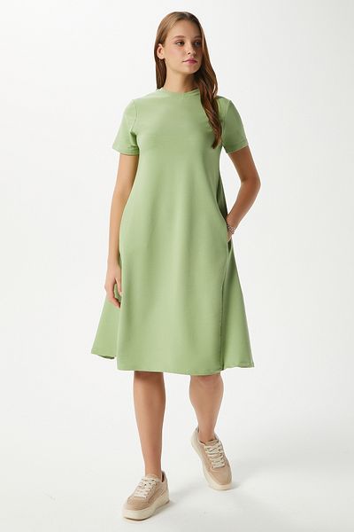 Ritnice Rochie de vară din bumbac pieptănat verde Hanna, cu buzunare, tăiată cu clopoței 14266