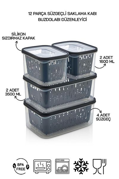 HOMENIVA 12 Piece Refrigerator Storage Set with Transparent Fresh Drainer