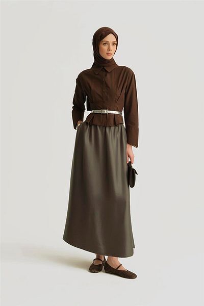 Armine Ribbed Satin Skirt 25Y1803 Khaki