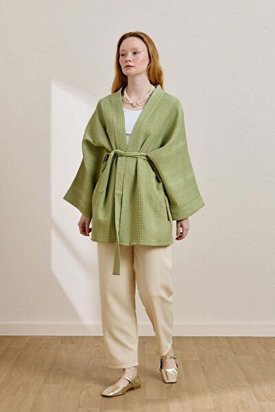 Ceylan Otantik Pistachio Green Waffle Short Kimono