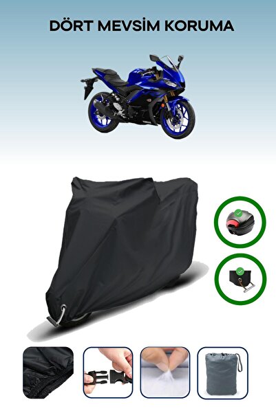 Breen أسود (Yamaha YZF R25 ABS) مشمع للدراجات النارية وحقيبة خلفية وقفل متوافق