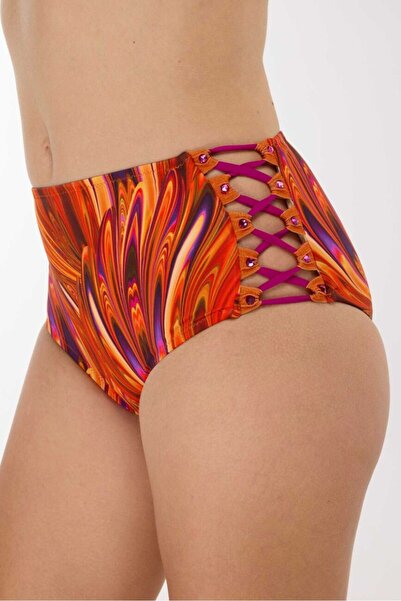 AYYILDIZ 5625 Orange Print High Waist Bikini Set