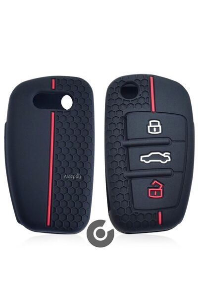 Alazpay Husă pentru chei din silicon pentru Audi A1 A3 A4 A5 A6 A7 și Q3 Q5 Q7 Q8 și TT S3 S4 S6 RS (roșu negru)