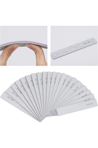 LA PERLA TECH 10 Nail File 100/180 Grit for Acrylic Nails, Professional Buffering Files Double Sided