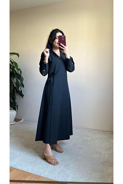 STEALLE MODA GİYİM Φόρεμα μάξι από ύφασμα ποπλίνα με λεπτομέρεια φιόγκου-1062