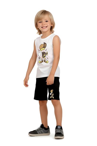 FYK KİDS Boy's Printed Zero Sleeve Skateboarding Top-Bottom Suit