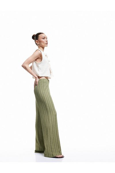 Koton Elastic Waist High Waist Striped Wrap Wide Leg Trousers