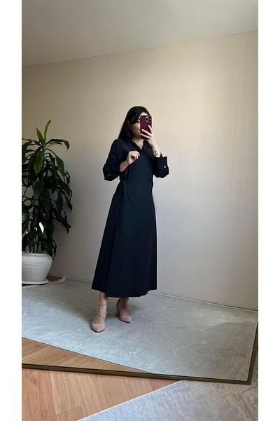 STEALLE MODA GİYİM Φόρεμα μάξι από ύφασμα ποπλίνα με λεπτομέρεια φιόγκου-1062