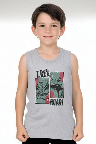FYK KİDS Boy's Printed Zero Sleeve Trex Roar Top-Bottom Suit