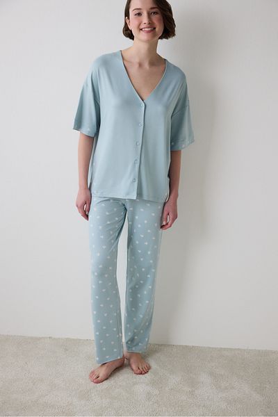 Penti Lana Grünes Hemd-Hosen-Pyjama-Set