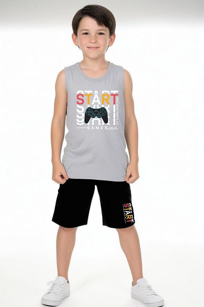 FYK KİDS Boy's Printed Zero Sleeve 06 Start Set Top-Bottom