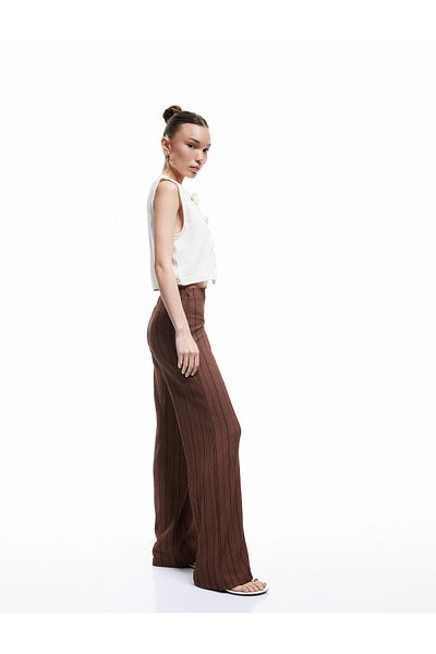 Koton Elastic Waist High Waist Striped Wrap Wide Leg Trousers