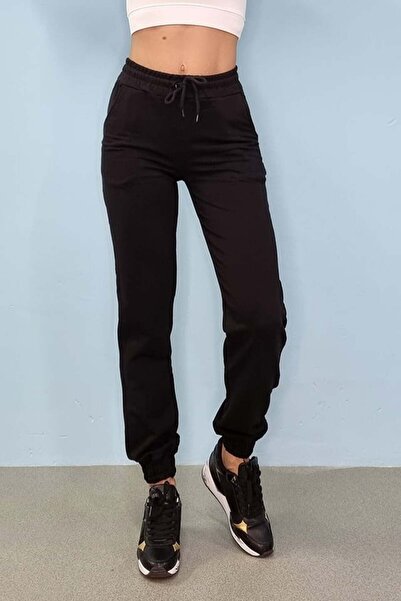 FashionForYou Pantaloni sport Benone, din bumbac, Negru