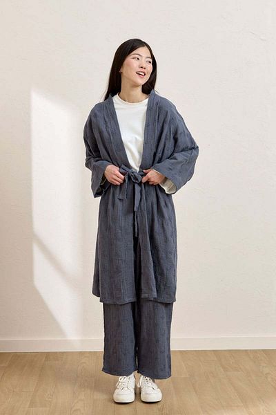 Ceylan Otantik Μακρύ κιμονό Indigo Scalloped Muslin