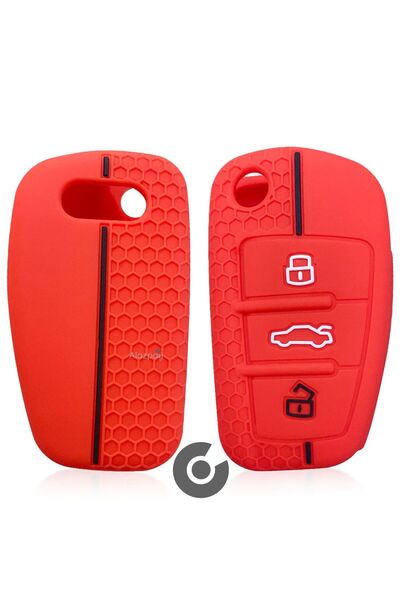 Alazpay Husă pentru chei din silicon pentru Audi A1 A3 A4 A5 A6 A7 și Q3 Q5 Q7 Q8 și TT S3 S4 S6 RS (roșu)