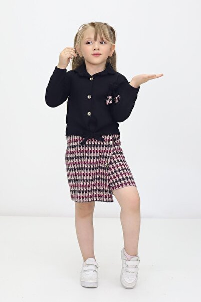 GZT TEKSTİL Devojčina bluza Sa deznom - Suknja-šorts dupli set