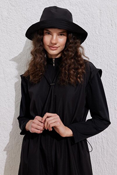 KADRİYE BAŞTÜRK Paraşüt Beli Büzgülü Fermuarlı Tesettür Mayo Takım Siyah