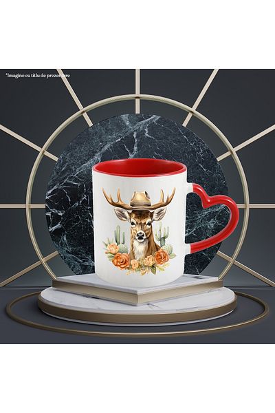 StoryGift Romania Mug with a deer with a sheriff's hat, illustration, Wild West, popcorn, ser, With ,STG