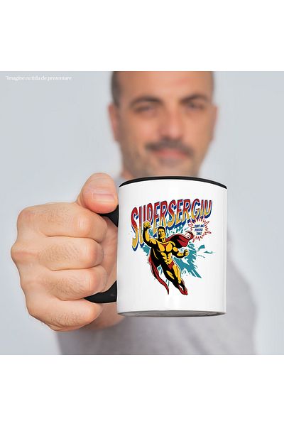 StoryGift Romania Super Sergiu Mug, Superhero I'm Here For You, 330ml, Ceramic with Black Handle, With ,STG