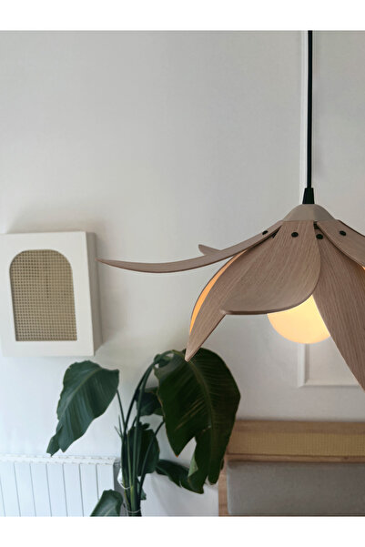 Fagus Wood Lotus Avize – Ahşap Modern ve Minimal Tasarım Avize, İskandinav Salon ve Oturma Odası Aydınlatması