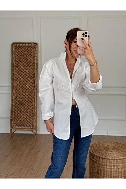 X-Young Dik Yaka Fermuarlı Gömlek EKRU