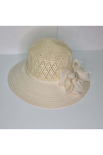 FashionForYou Caliopi Beach Hat With Bows And Accessories, White, Sun Hat