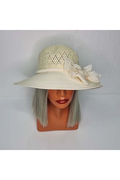 FashionForYou Caliopi Beach Hat With Bows And Accessories, White, Sun Hat