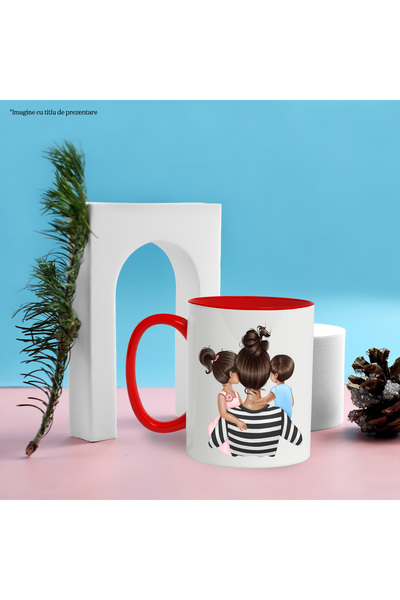 StoryGift Romania Mug with mother holding her 2 children, little girl, little boy, maternal love, With, STG
