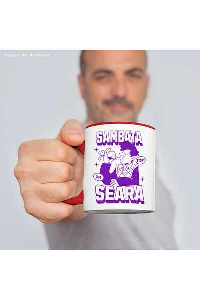 StoryGift Romania Mug with Man With Wine Glass Relaxation Text Saturday Night, Ceramic, 330ML, with , with ,STG