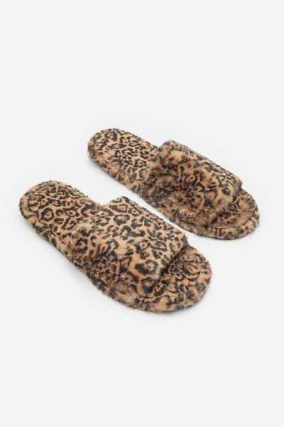 Penti Leopard Flauschige Beige Hausschuhe
