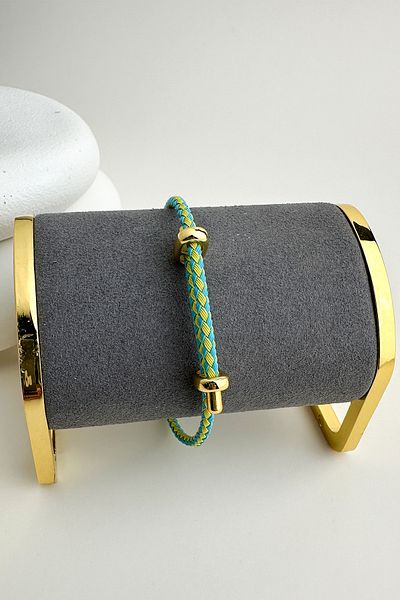 Modex Geometric Patterned Knitted Rope Steel Plate Detail Adjustable Bracelet