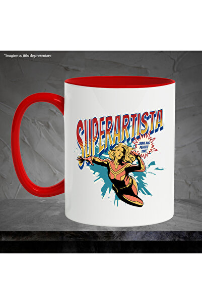 StoryGift Romania Super Artist Mug, Superhero I'm Here For You, 330ml, Ceramic with Red Handle, With ,STG