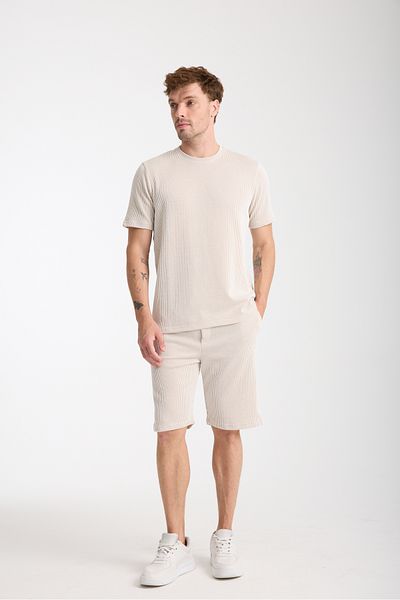COOL TARZ Men's Beige Basic Regular Bottom Top Shorts Set