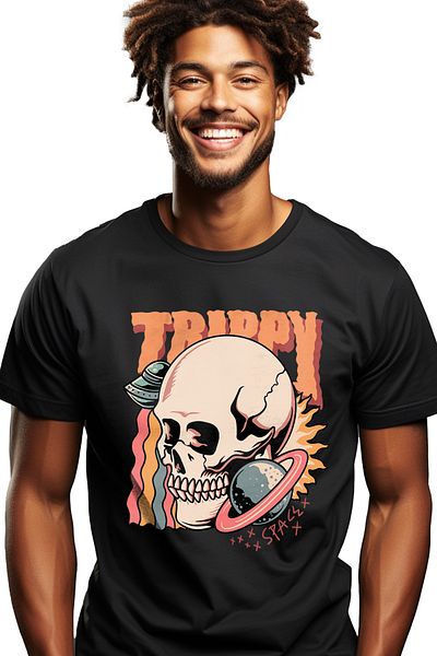 StoryGift Romania Men's T-Shirt With Trippy English Message, Skull, Sun, Planet, Spaceship, with STG print