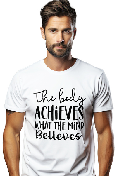 StoryGift Romania Tricou bărbătesc cu text motivațional „Corpul realizează ce...