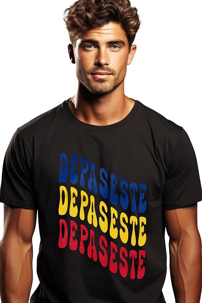 StoryGift Romania Men's T-Shirt The Word Exceeds, in the Colors of the Romanian Flag, Red, Yellow, Blue, STG