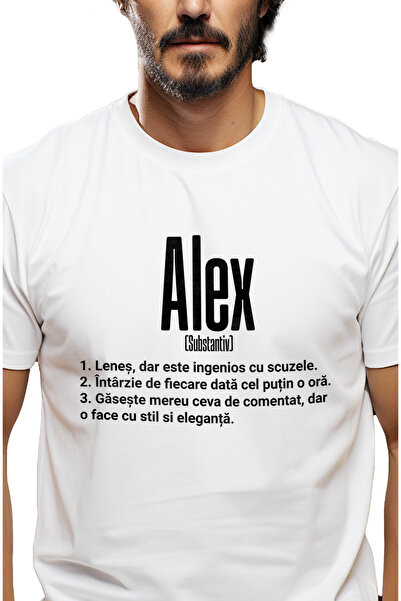 StoryGift Romania Tricou bărbătesc cu numele Alex, amuzant, leneș, hilar, per...