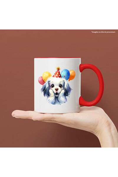 StoryGift Romania Mug with a surprised puppy, illustration, delighted, balloons, birthday, best p, With ,STG